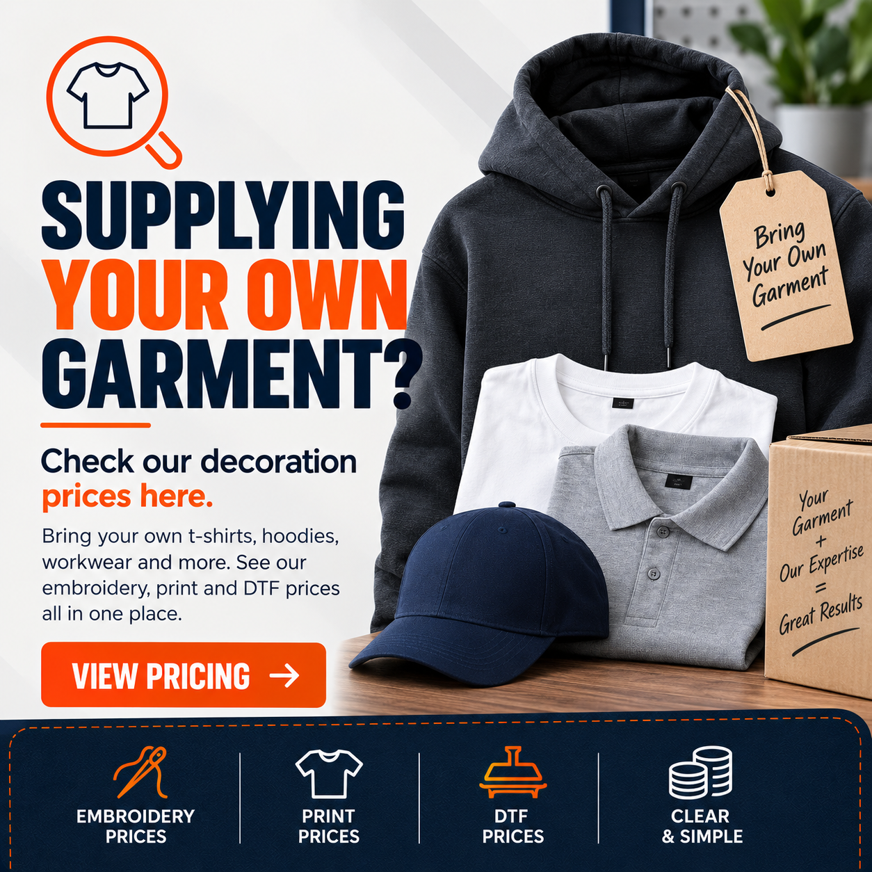 Supplying Your Own Garment? Check the decoration prices here